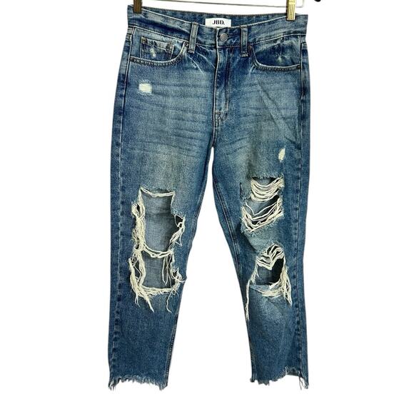 JBD Just Black Denim Women's Jeans Super Distressed Size 26 Straight Leg Raw Hem - Picture 2 of 7